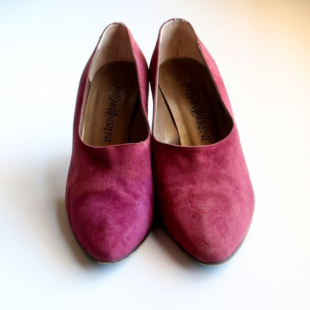 Yves Saint Laurent Burgundy Suede Leather Pointy Toe Heels Pumps Formal Shoes - Picture 5 of 14